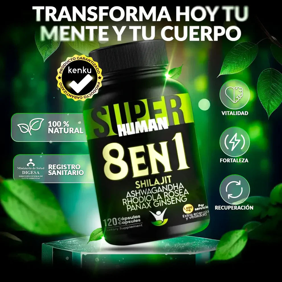 Cápsulas 8 en 1 - Shilajit Ashwagandha Rhodiola Rosea Panax y Ginseng + Envio Gratis