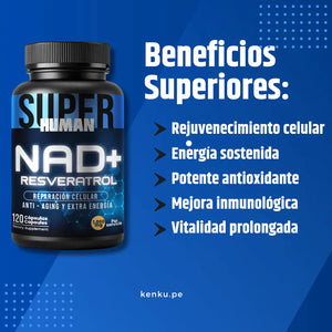 Resveratrol - Cápsulas de Reparación Celular Antienvejecimiento y Energía Extra - SuperHuman