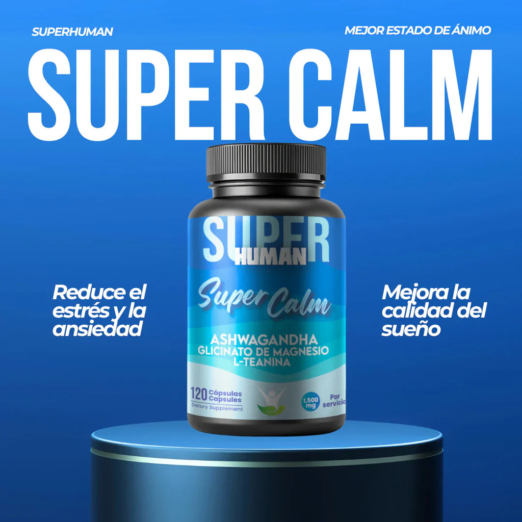 Super Calm - Cápsulas de L-Teanina, Ashwagandha y Glicinato de Magnesio Reduce el Cortisol Relajación y Enfoque Total, 100% Natural (100 Cápsulas)